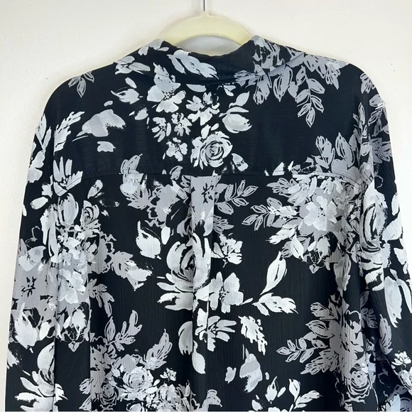 Floral Dark Romantic Button Up Black Gray Top Plus Size 3X Goth Whimsigoth Work - Picture 9 of 12